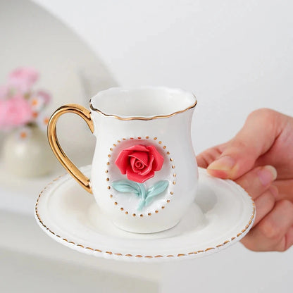 Ceramic rose cup, coffee cup plate set, handmade ceramic flower cup Good Vibrations