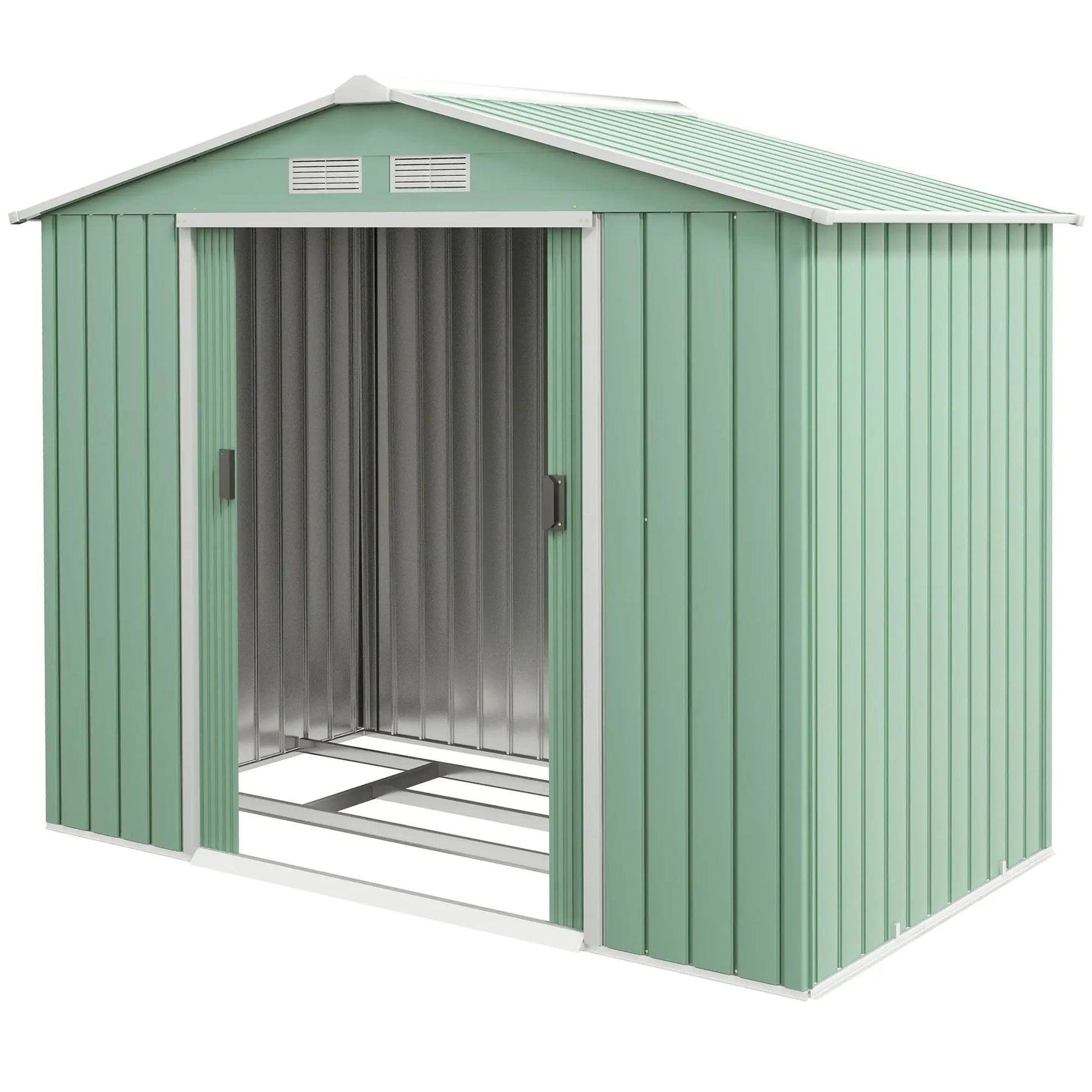 7' x 4' Outdoor Storage Shed, Garden Tool House with Foundation, Vents & Sliding Doors for Backyard Patio Lawn, Light Green Good Vibrations