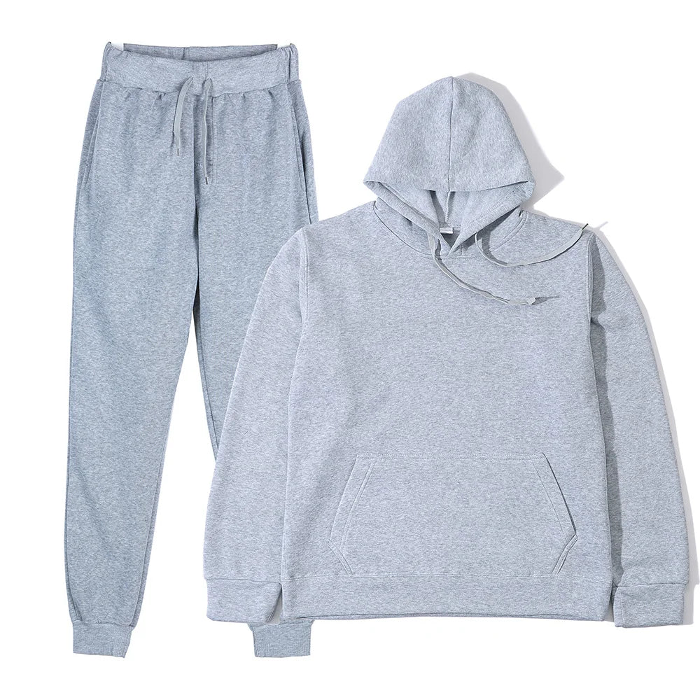 Men's Autumn and Winter New Solid Color Hoodie+pants Two-piece Set Fashionable Casual Sports Set Size S-3XL Men's Tracksuit Good Vibrations