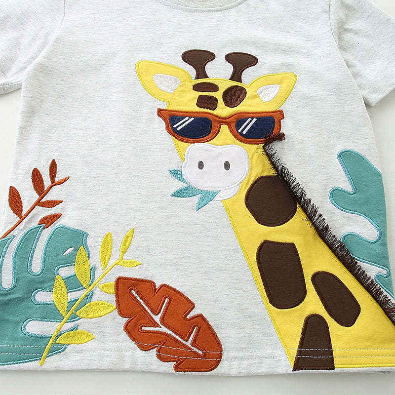 Little maven Baby Boys Summer Sets Kids Clothes Children's Clothing 2026 Tracksuit Cotton Cartoon Giraffe T Shirts Tops+Pants Good Vibrations