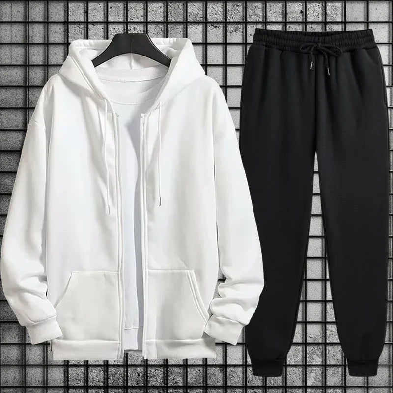 2026 New Arrival Men's Zipper Hoodie Sweatpants 2 Piece Set High Quality Hooded Long Sleeve Sweatshirt Autumn Winter Tracksuit Good Vibrations