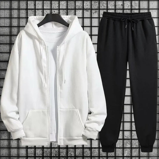 2026 New Arrival Men's Zipper Hoodie Sweatpants 2 Piece Set High Quality Hooded Long Sleeve Sweatshirt Autumn Winter Tracksuit Good Vibrations