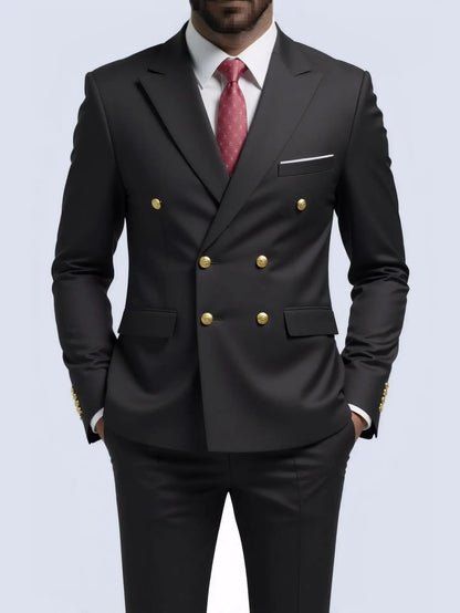 Suit (Blazer + Trousers) Men's Fashionable Gentleman Business Double-breasted Solid-color Banquet Host Casual Wedding Suit Good Vibrations