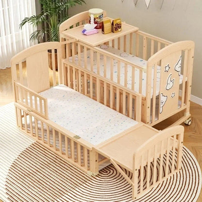 2025 New Baby Comfortable Sleeping Bed Solid Wood Newborn Baby Bed Multifunctional Baby Rocking Bed with Wheels and Mosquito Net Good Vibrations