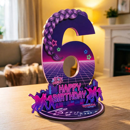 purple disco Music Dance Party Supplies，purple Birthday Centerpiece for Party Decor Wooden Table Photo Prop Number Sign Good Vibrations