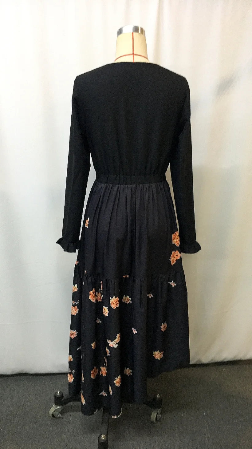 2025 Western Cowgirl Floral Vintage Dress - Ethnic Print Lace-Up Boho Chic Women's Party Dress with Ruffled Hem & Puffed Sleeves Good Vibrations