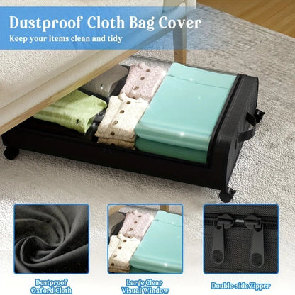 Under Bed Storage Organizer - Underbed Bins With Wheels And Lid For Clothes Bedding Shoes Blankets Books Toys Home Organization Good Vibrations