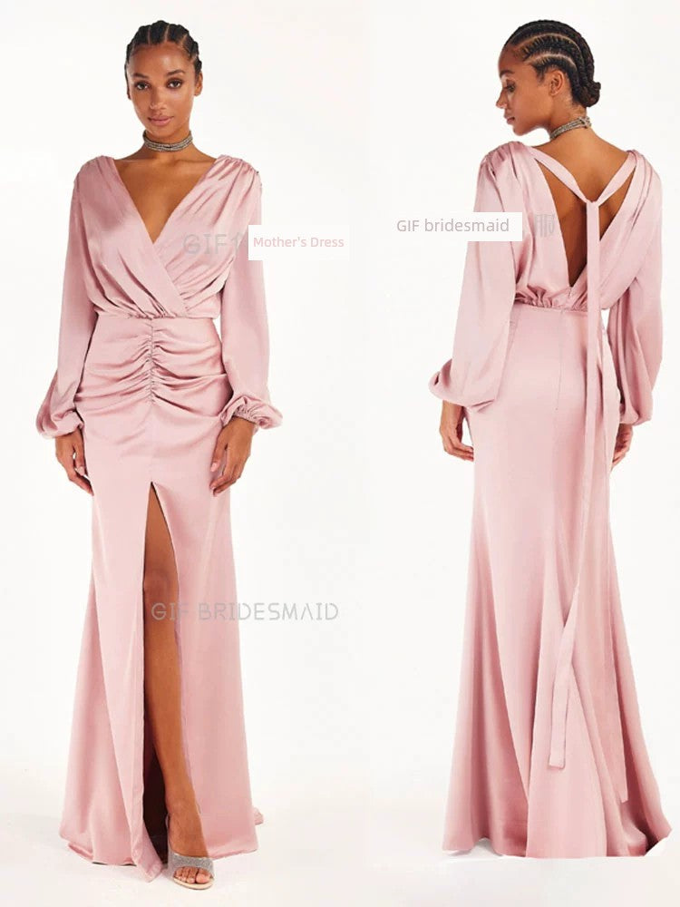 GIF Long Sleeves Daily Niche Style Simple Bridesmaid Dress Good Vibrations