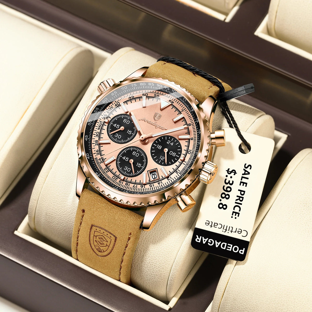 POEDAGAR Luxury Man Watch Quartz Waterproof Luminous Date Chronograph Leather Men Wristwatch Military Sports Men's Watches Reloj Good Vibrations