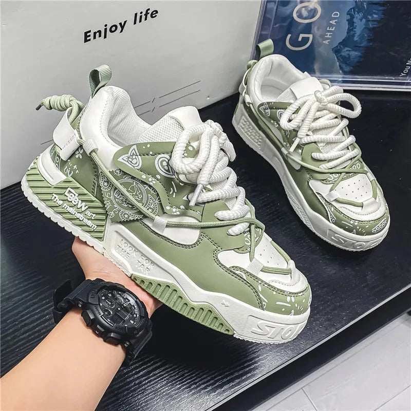Men's Casual Board Shoes Thick sole Platform Height Increasing Shoes Korean version trend Board shoes Clunky Sneaker Dad Shoes Good Vibrations