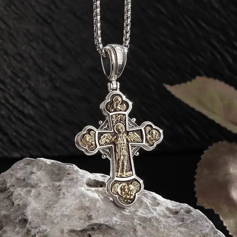 Philippians 4:13 Men's Simple Cross Pendant Necklace Stainless Steel Religious Amulet Jewelry Unisex Bijoux Good Vibrations