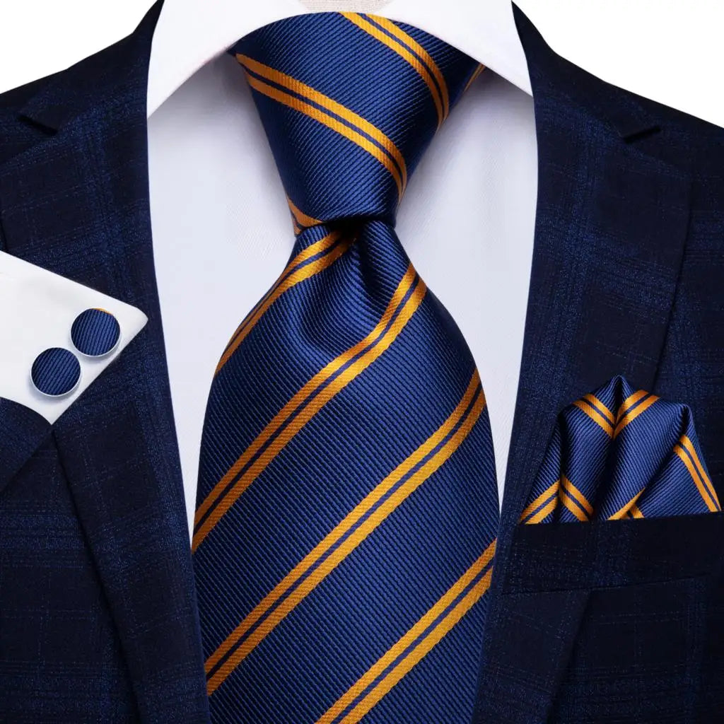 Hi-Tie Navy Blue Solid Paisley Silk Wedding Tie For Men Hanky Cufflink Mens Necktie Set Business Party New Design Dropshipping Good Vibrations