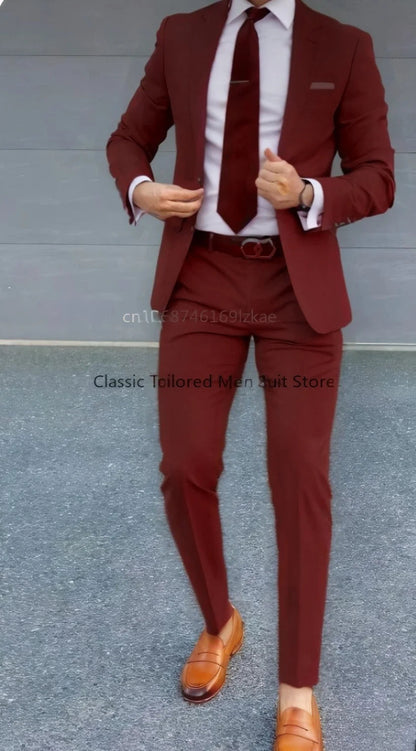 Men's Suit 2 Piece Suit   Jacket Pants Formal Wedding Tuxedo Groom Clothes Custom Color Blazer XS-5XL Good Vibrations