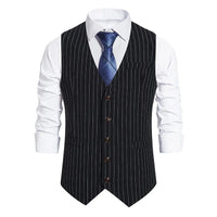 Men's Vintage Casual Black Grey Striped Single Breasted Suit Vest Elegant V Neck Gentleman Business Party Wedding Prom Vest Set Good Vibrations