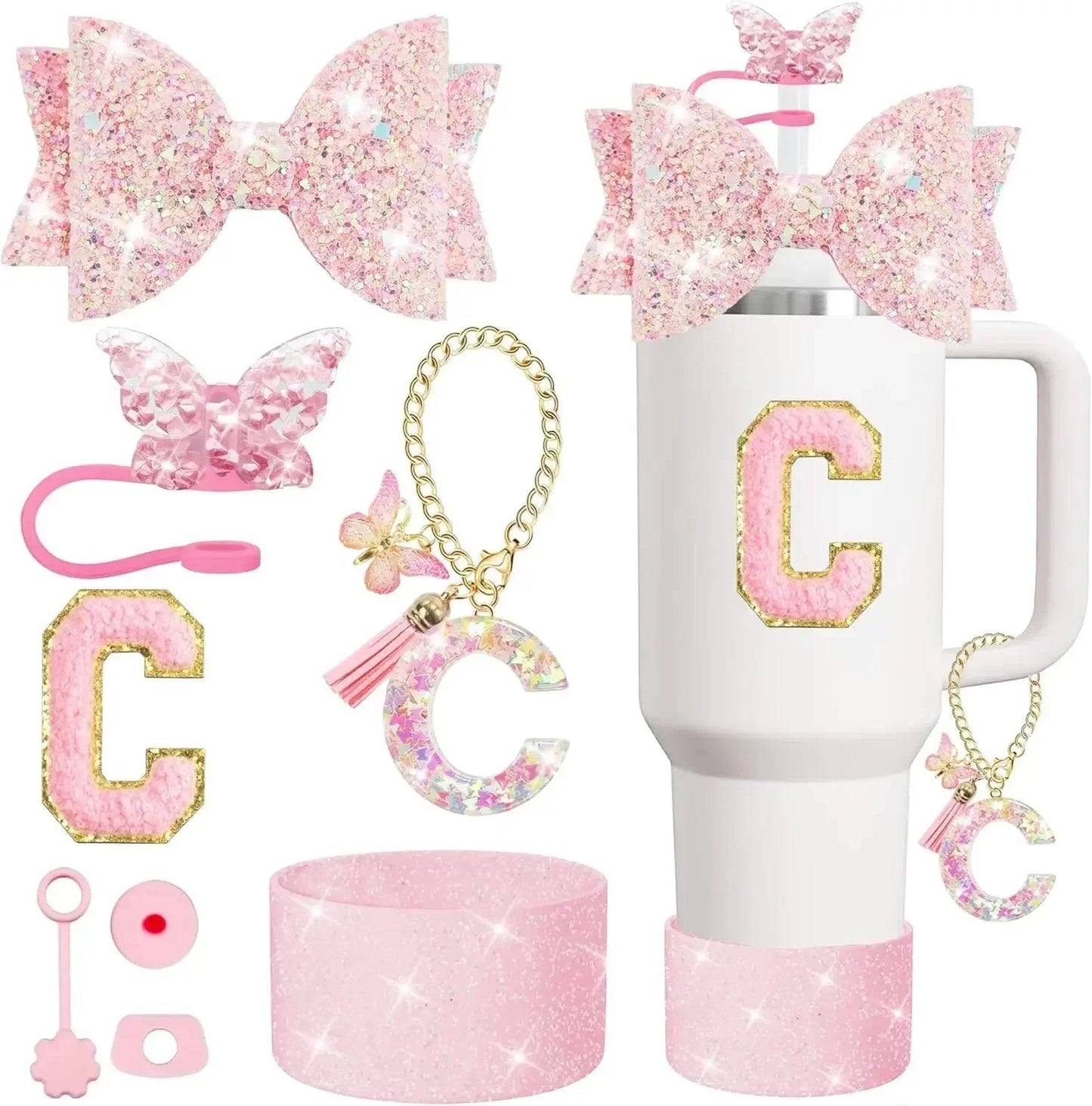 8PCS Cup Accessories Set for Stanley Cup 30 40oz Tumbler Straw Topper Cover Cap Boot,Spill Proof Stopper Charm Initials Sticker Good Vibrations