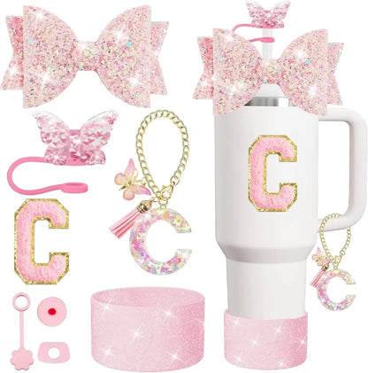 8PCS Cup Accessories Set for Stanley Cup 30 40oz Tumbler Straw Topper Cover Cap Boot,Spill Proof Stopper Charm Initials Sticker Good Vibrations