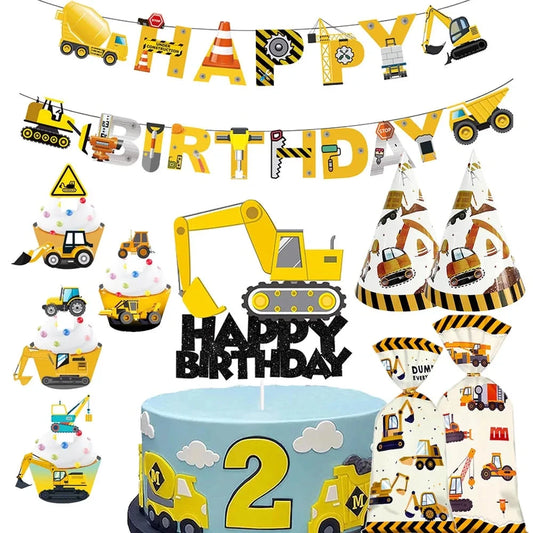 Construction Birthday Cake Decor Dump Truck Excavator Tractor Cupcake Toppers Kids Birthday Baby Shower Party Decors Supplies Good Vibrations