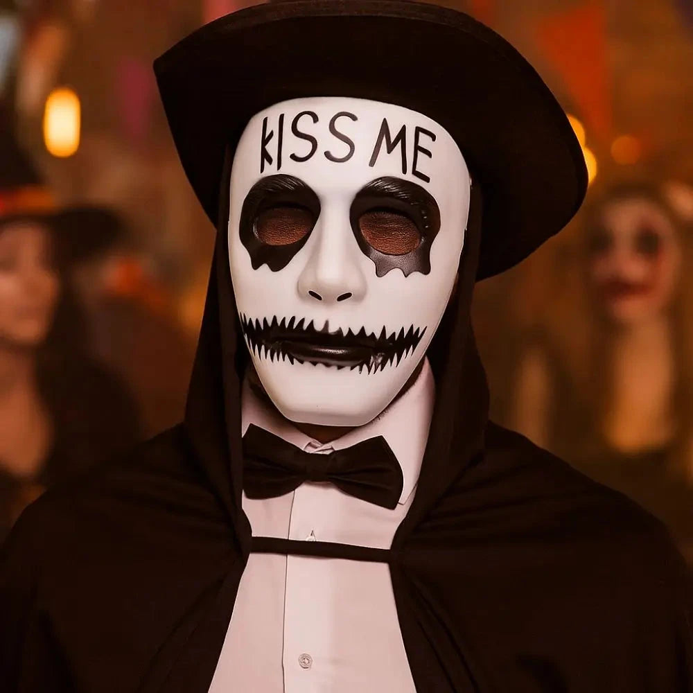 Dress Up Props White Makeup Halloween Mask Full Face Hand-painted Street Dance Mask Scary Hip Hop Mask Kids Adult Good Vibrations