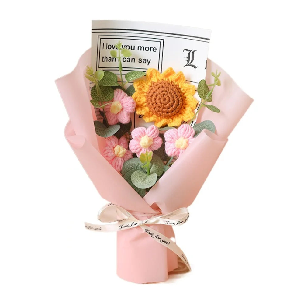 Artificial Flower Crochet Bouquet Handmade Eternal Flower Sunflower Daisy Bouquet Anniversary Mothers Day Birthday Gift Good Vibrations