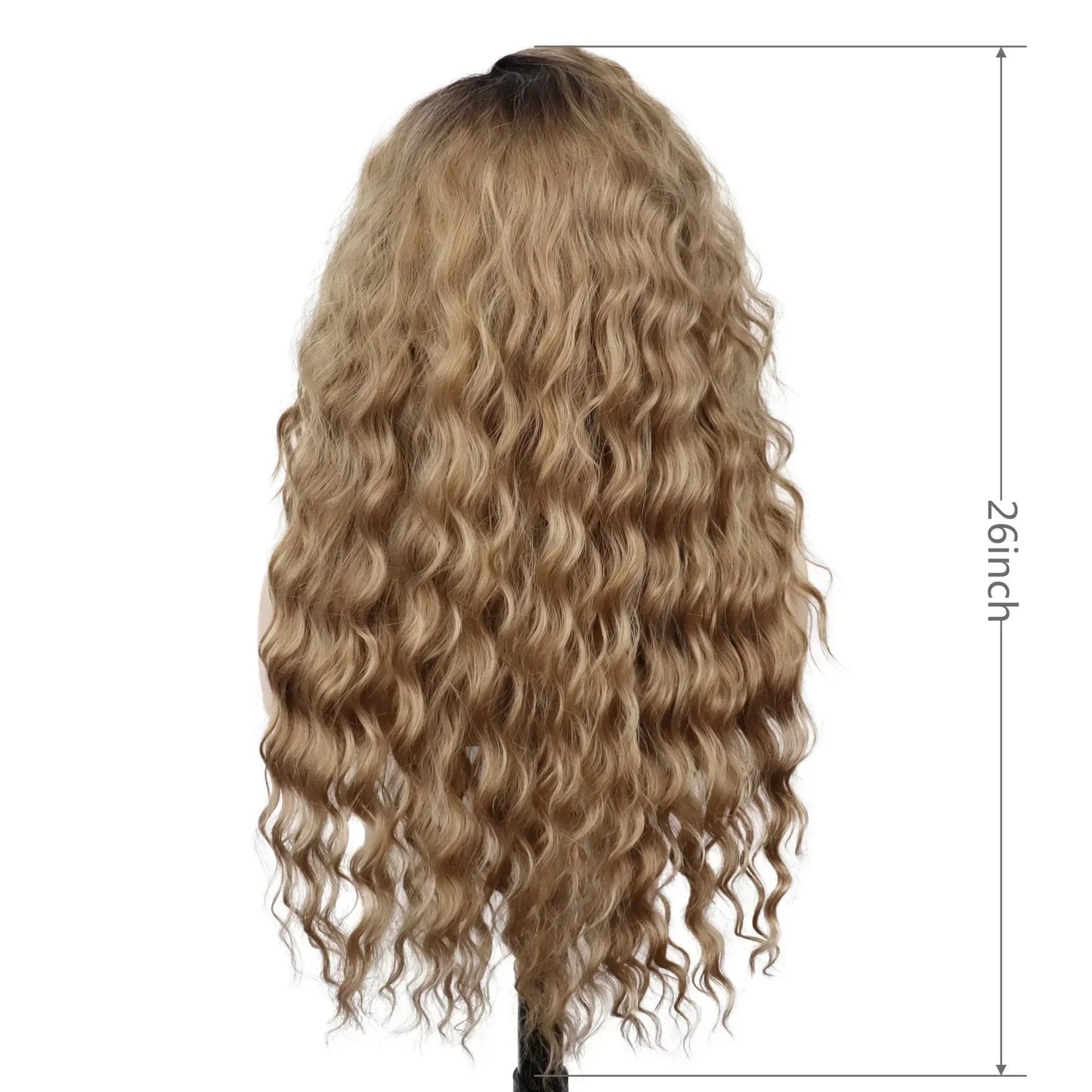 GNIMEGIL Synthetic Long Wave Cur Wigs Female Natural Brown Wig with Clip Free Part Side Bangs 80s Curly Wigs for Women Ombre Wig Good Vibrations