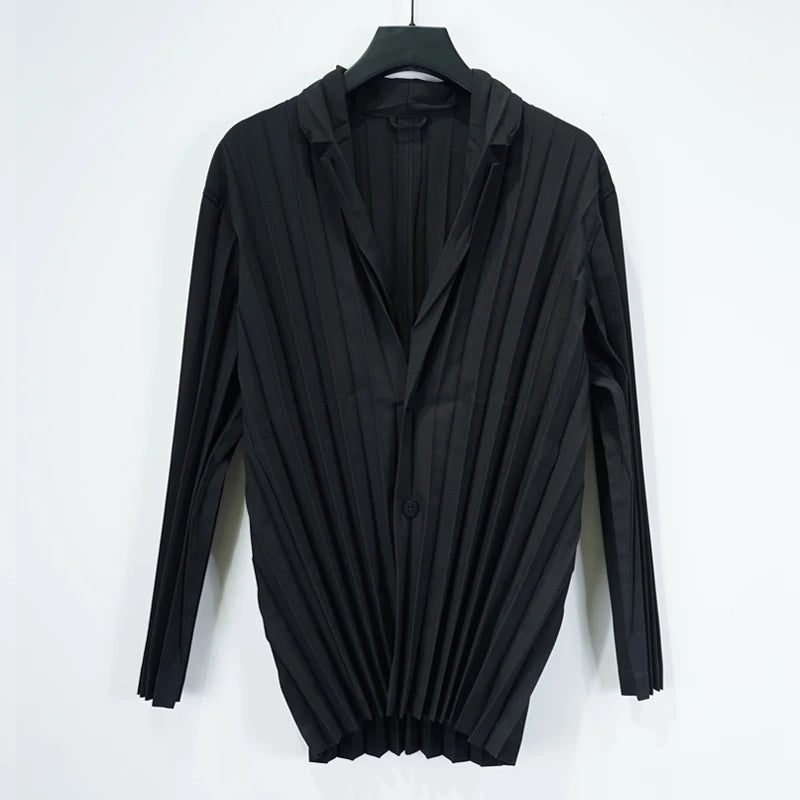 Miyake Pleated Men's Suit Solid-Color Pleats Blazer + Slim-Fit Straight-Leg Pants Plisse 2025 Fall New Minimalist Fold Suit Good Vibrations