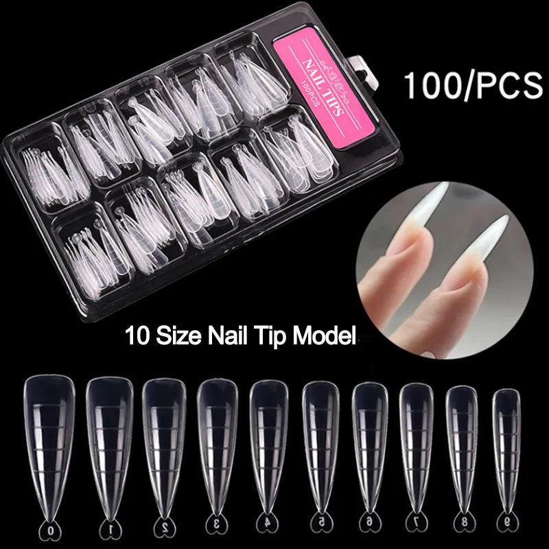 100Pcs/Box Nail Tips Full Set Acrylic Fake Finger UV Gel Polish Quick False Nails Tip Manicure Tools Nail Art DIY Tools Kit Good Vibrations