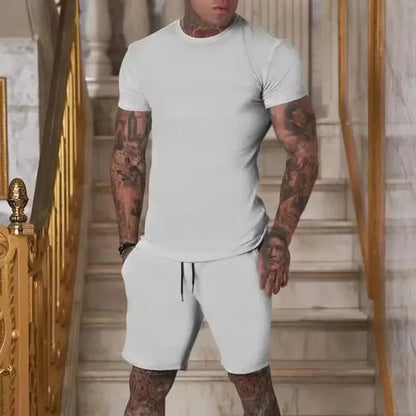2025 Fashionable and casual summer outdoor sports suit men's breathable T-shirt shorts casual and fashionable two-piece set Good Vibrations