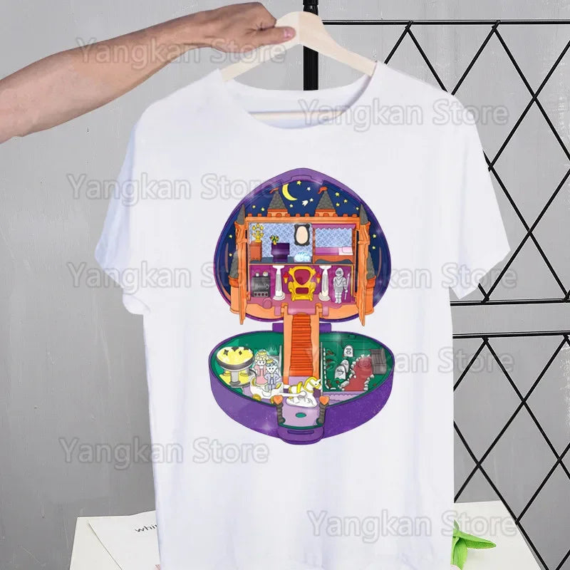 Polly Pocket Print T-Shirt Casual Crew Neck Short Sleeve T-Shirt Women's Clothing Good Vibrations