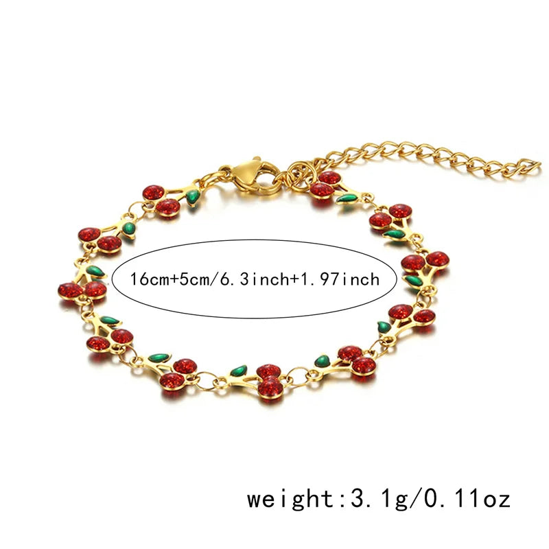 Charm Cherry Bracelet For Women Retro Bohemian Stainless Steel Bracelet For Girls Party Holiday Fashion Jewelry Gift Good Vibrations