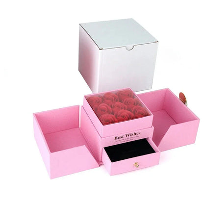 Birthday Gift for Girlfriend - 9 Rose Jewelry Box with Drawer Storage, Quadrilateral Spray-Painted Plastic Design, Perfect for H Good Vibrations