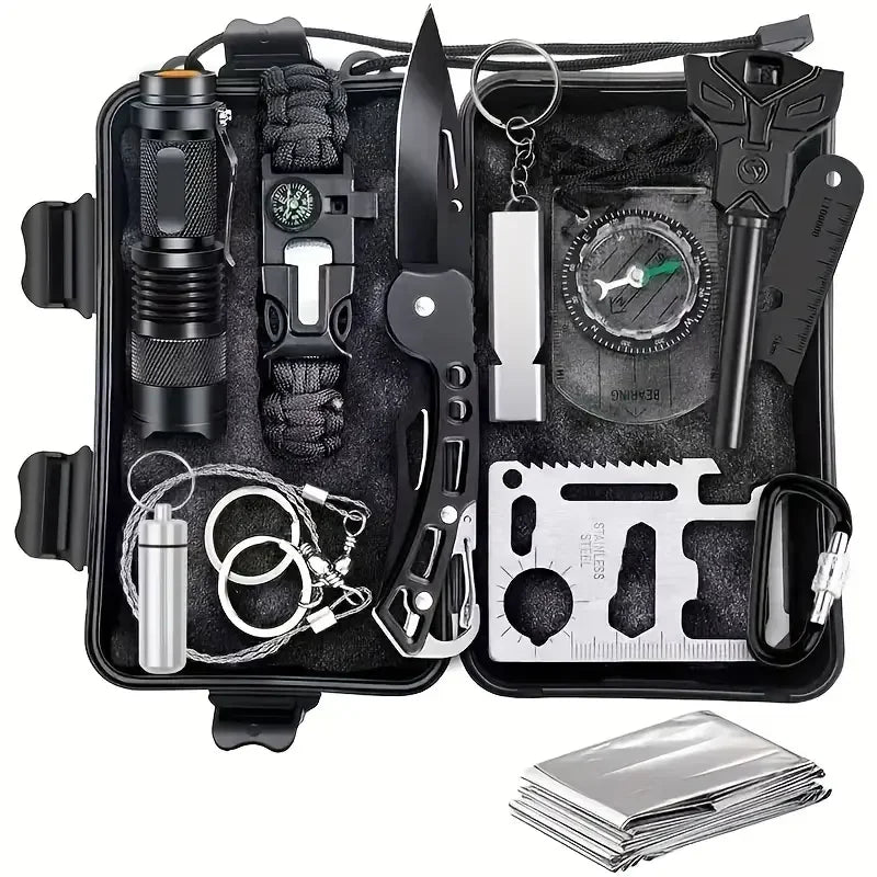 Survival Kit military Camping Multifunction Defense Equipment First Aid SOS for Wilderness Adventure With knife Thermal Blanket Good Vibrations