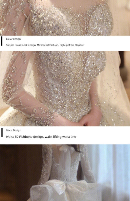Classy Long Sleeves Arms Hiding Retro Small Light Wedding Dress