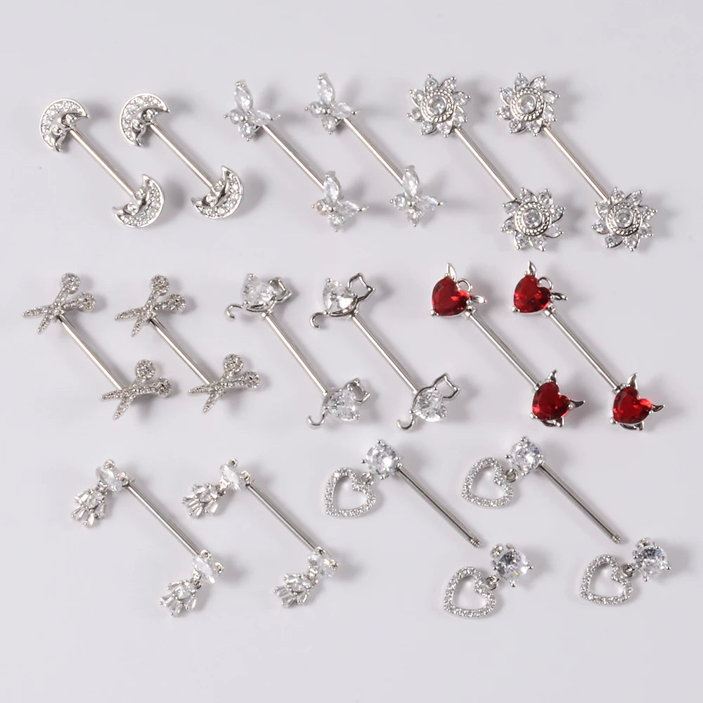 6Pairs/Lot 361L Surgical Steel Nipple Barbell Ring Moon Nipple Ring Scissors Nipple Shield 14G Tongue Piercing Body Jewelry Good Vibrations