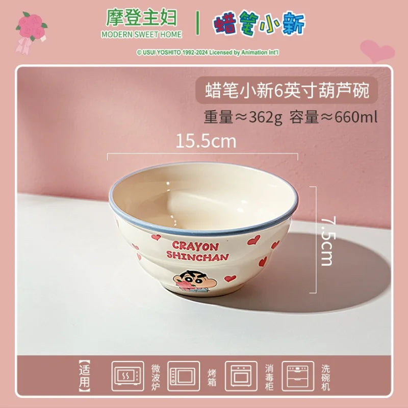 Cartoon Crayon Shin Chan Ceramic Tableware Set Cute Home Dining Bowl Pink Cute Girl Heart Round Bowl Water Cup Plate Gift Good Vibrations
