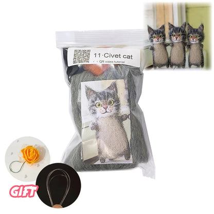 Cute and Interesting handmade toys DIY wool felt cat kits unfinished plush doll poking music toy gift Non-finished product Good Vibrations