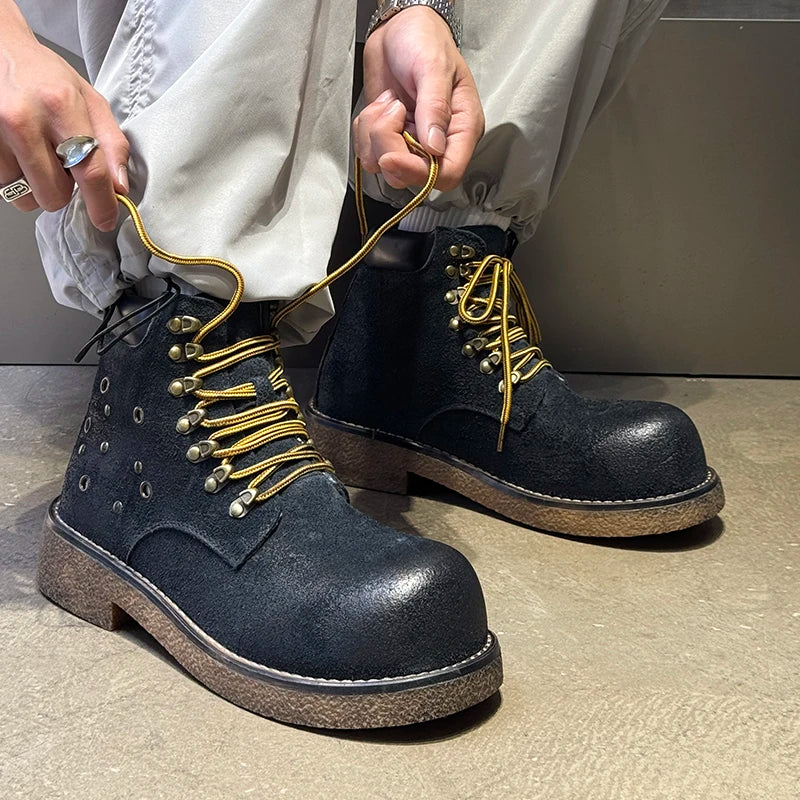 Boots Men High Top Boots High Quality Women Leather Shoes Fashion Outdoor Sneakers Men Lace Up Non-Slip Ankle Boots for Couple Good Vibrations