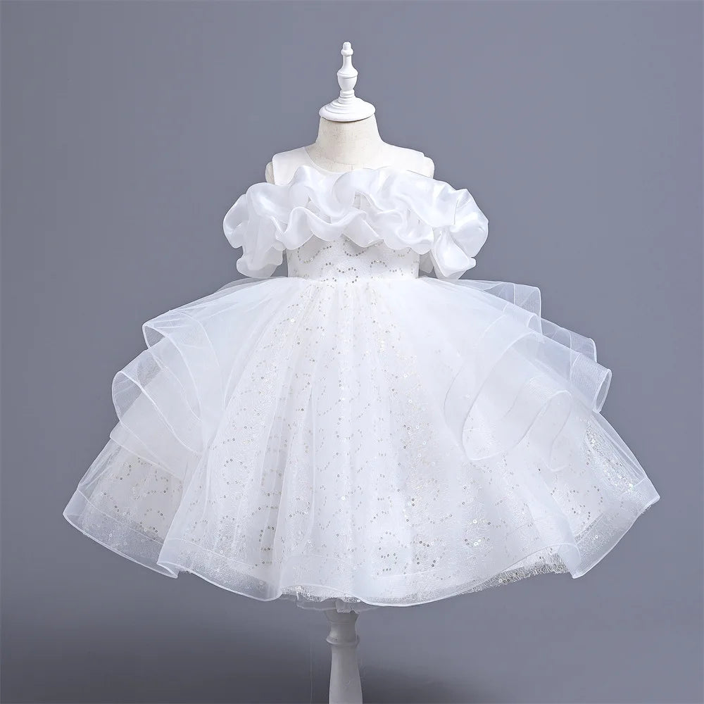 New Girl's Wedding Evening Dress Petal Sequin Mesh Sleeveless Dress Birthday Party School Graduation Party Dress Good Vibrations