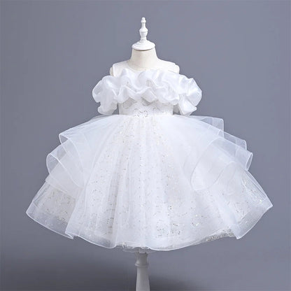 New Girl's Wedding Evening Dress Petal Sequin Mesh Sleeveless Dress Birthday Party School Graduation Party Dress Good Vibrations