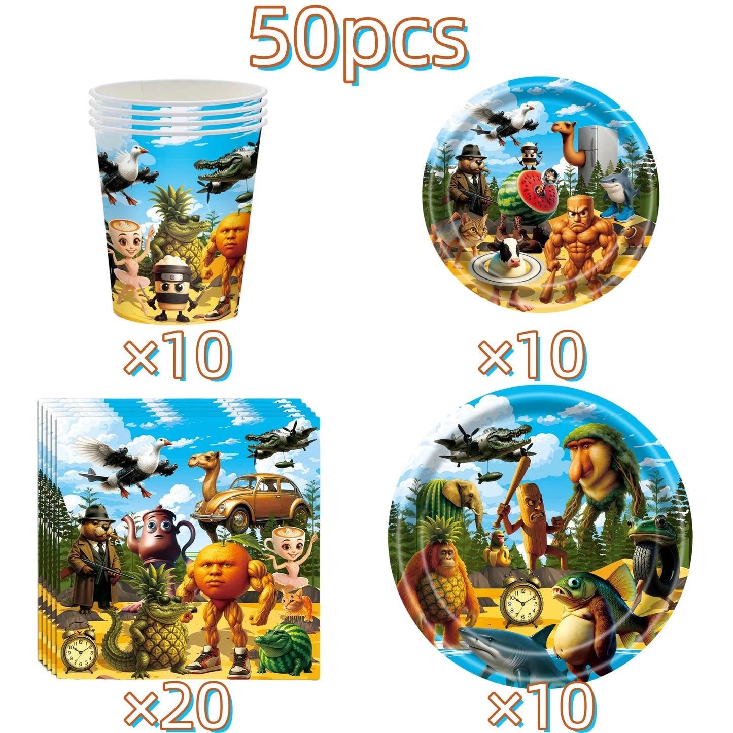 Italian Brainrot Birthday Party Decoration Tung Tung Sahur Tralalelo Tralala Tableware Balloon Cup Plate for Party Favor Supplie Good Vibrations