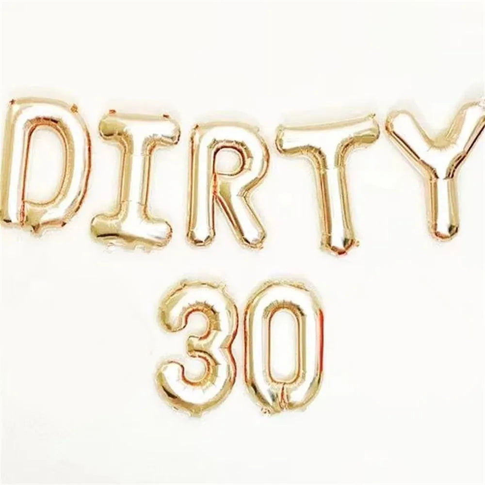 7pcs/set Rose Gold DIRTY 30 Thirty 30th Birthday Party Decoration Sweet Girls Happy Birthday Balloon Event Party Supplies Globos Good Vibrations