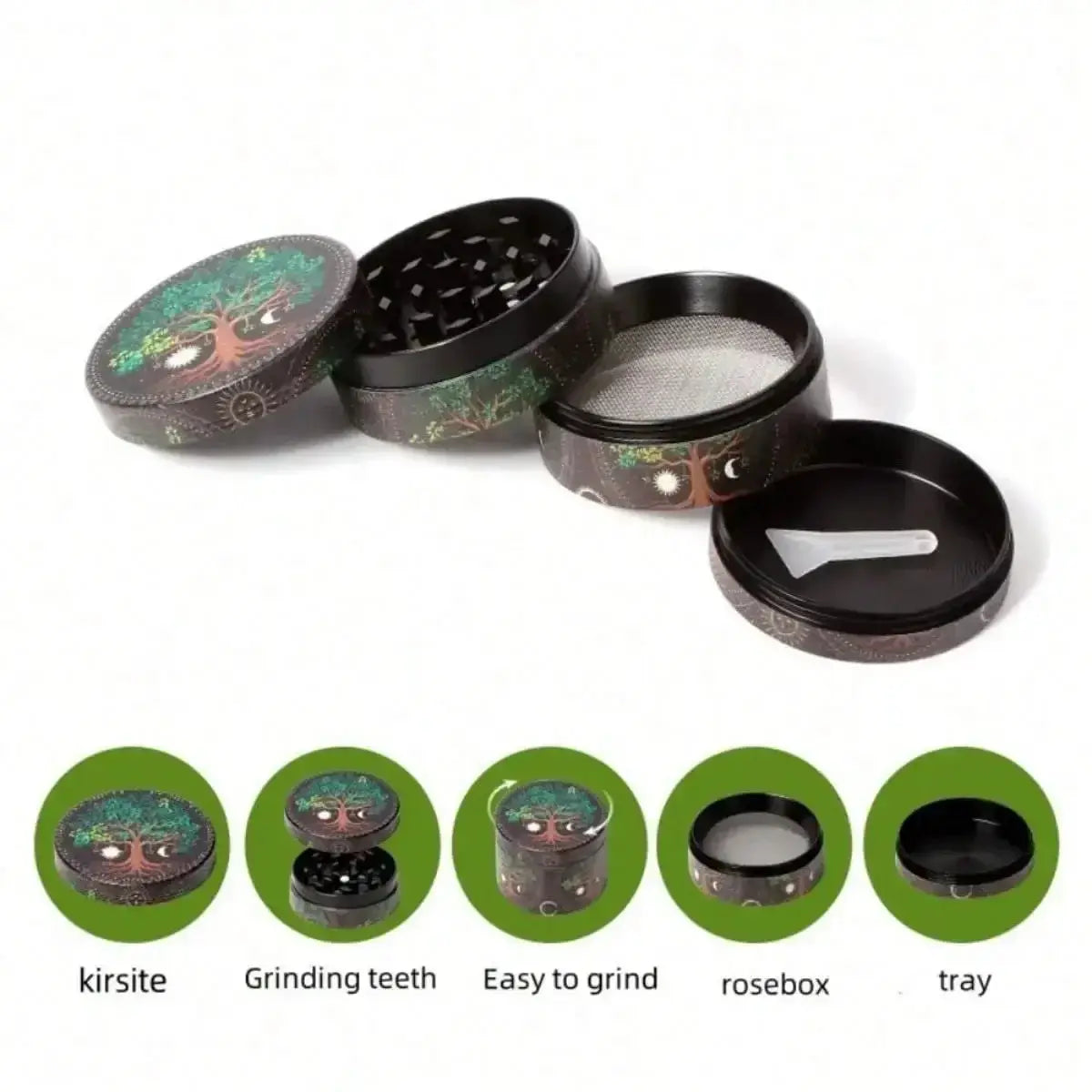 40/50mm leopard print herb grinder with four layers and magnetic lid.