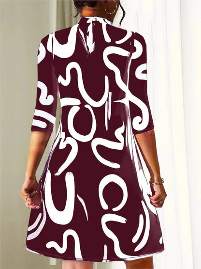 Spring Summer Print Dress Women Half Sleeve O Neck Dress Fashion Casual Simple A Line Mini Dress Robe Femme 2024 New Female Good Vibrations