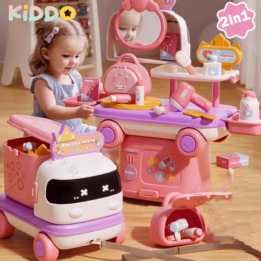 Kids House Play Kitchen Toys Makeup Medical DIY Simulation Cooking Food Tableware Role Play Kitchen Toddler Girl Baby Xmas Gift Good Vibrations