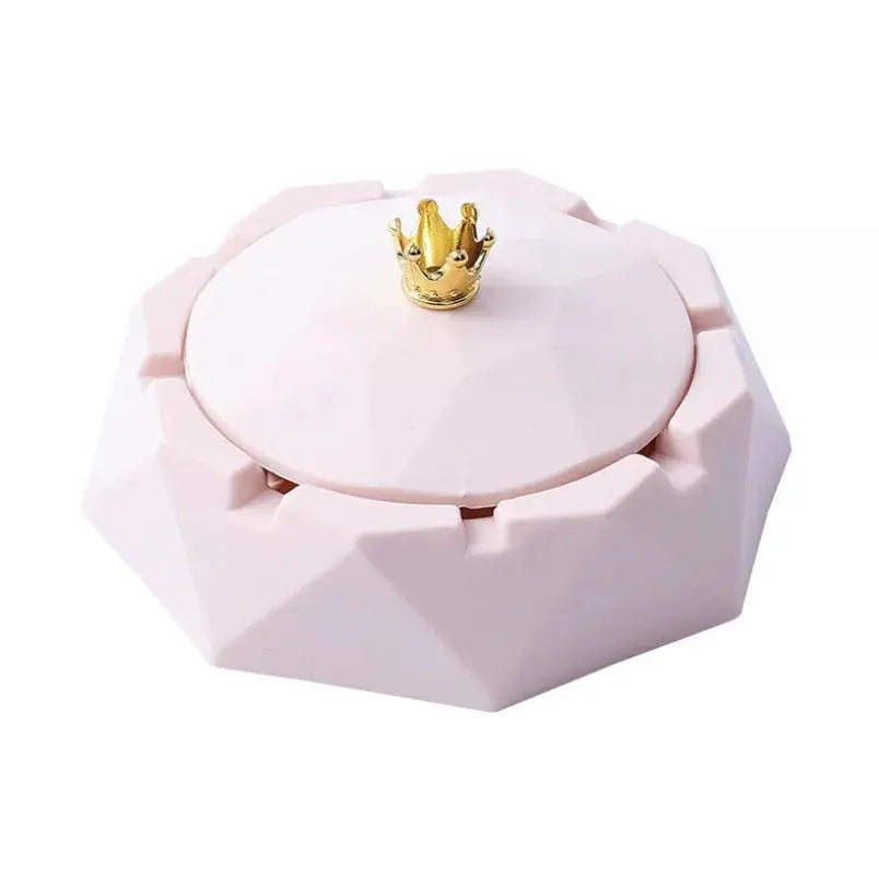 Car interior ashtray with crown design and stainless steel liner, multifunctional for office and home use.