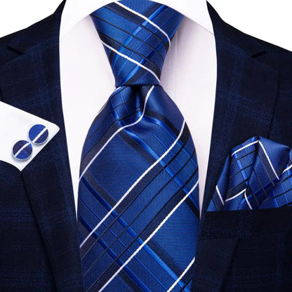 Hi-Tie Navy Blue Solid Paisley Silk Wedding Tie For Men Hanky Cufflink Mens Necktie Set Business Party New Design Dropshipping Good Vibrations