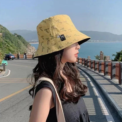 Double-sided Wear Women Bucket Hat Korean Fashion Letter Print Fisherman Hats For Girl Summer Outdoor Beach Basin Cap Good Vibrations