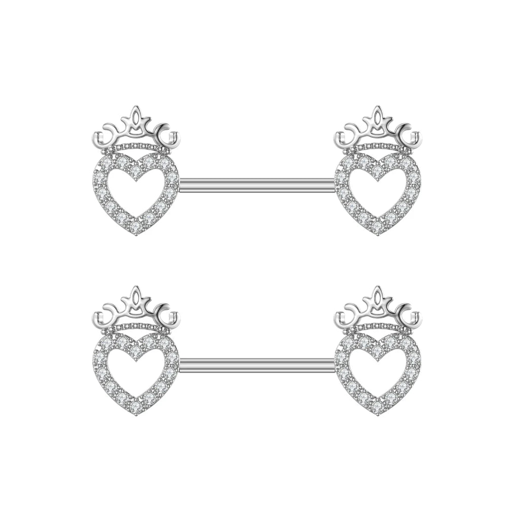 2pcs Both Sides Screwed Heart Nipple Ring for Women Girls 14G Stainless Blue Pink Zircon Sexy Nipple piercing nombril Nipple Bar Good Vibrations