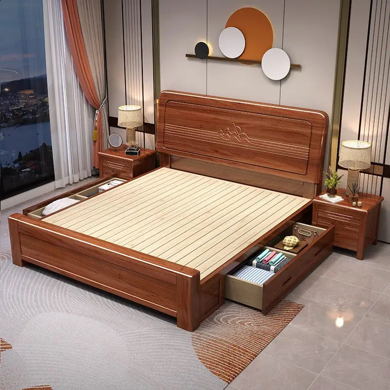 Wooden Beds Single Double Bed Bedroom Furniture Chinese Light Luxury Wood Bed Good Vibrations
