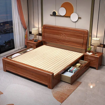 Wooden Beds Single Double Bed Bedroom Furniture Chinese Light Luxury Wood Bed Good Vibrations