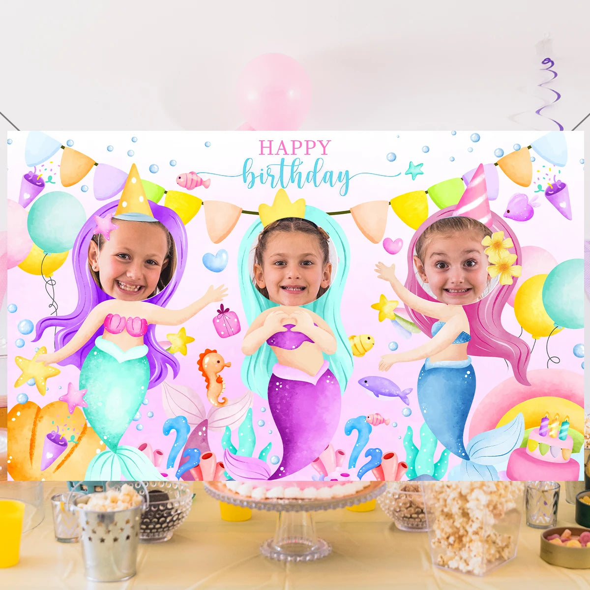 Mermaid photo Frame Background Little Mermaid Tail Birthday Party Decor Kids Girl Baby Shower Birthday Party Supplies Backdrop Good Vibrations